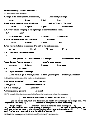Đê thi hoc ky I môn Tiếng Anh Lớp 7 (Thí điểm) - Đề số 3